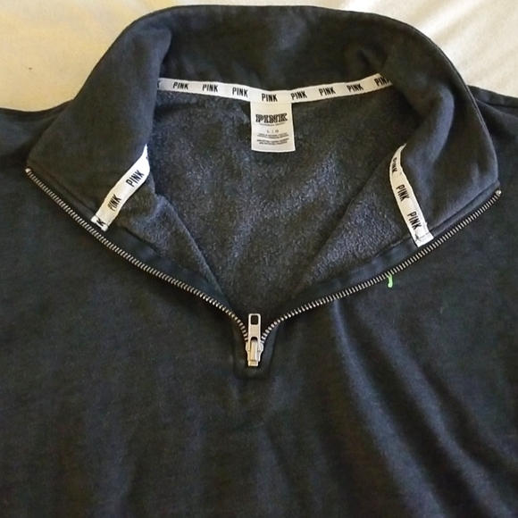 Victoria's Secret PINK!Boyfriend Dark Grey/Lime Green Half Zip Sweatshirt/ - Picture 2 of 5